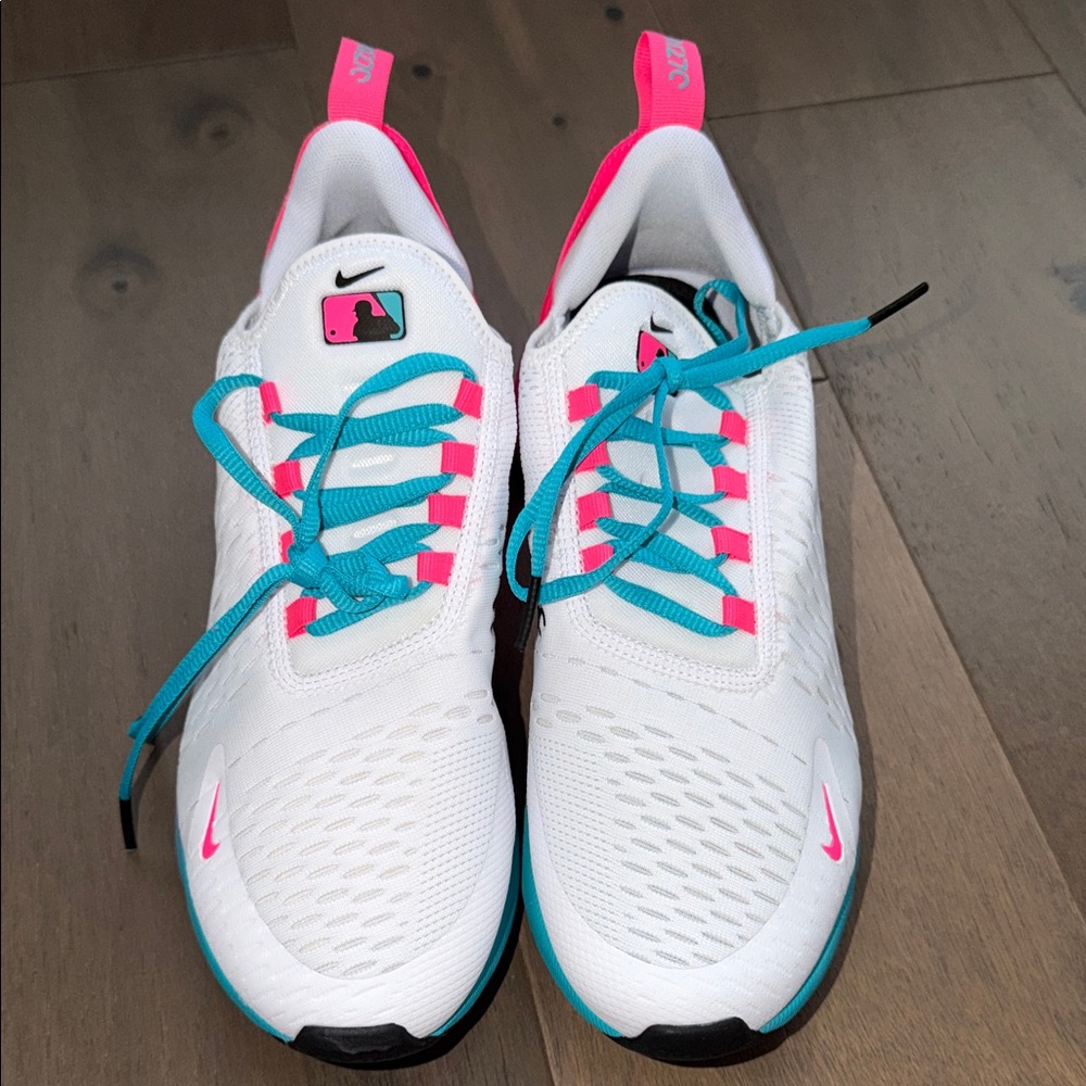 NEW Nike Air Max 270 MLB Miami Marlins White Pink Blue Sneakers men’s 8 - Picture 2 of 6